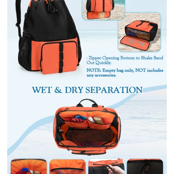 Fasrom Mesh Beach Backpack with Zipper Bottom, Sport Gym Backpack for Swimming, - Picture 14 of 15